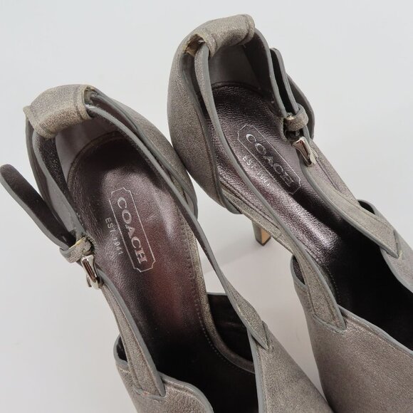 Coach ASHTON Women 9 Shimmer Gray Leather Peep Toe Platform Stiletto Heels Shoes - Picture 10 of 15